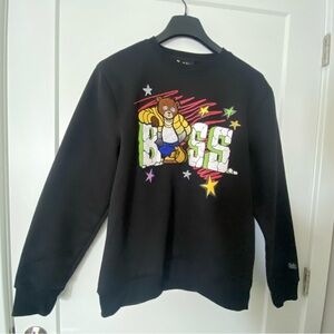 90s, Y2K, Streetwear Boss Bear Embroidered Pullover Crew Neck Sweater Black SZ S
